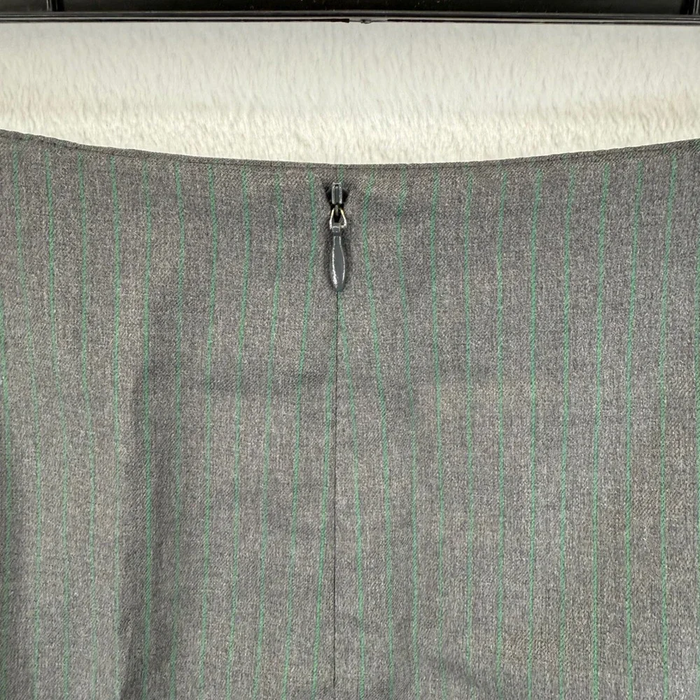 Theory Womens Gray Green Pinstripe‎ Wool Blend Pencil Skirt Career Size 4